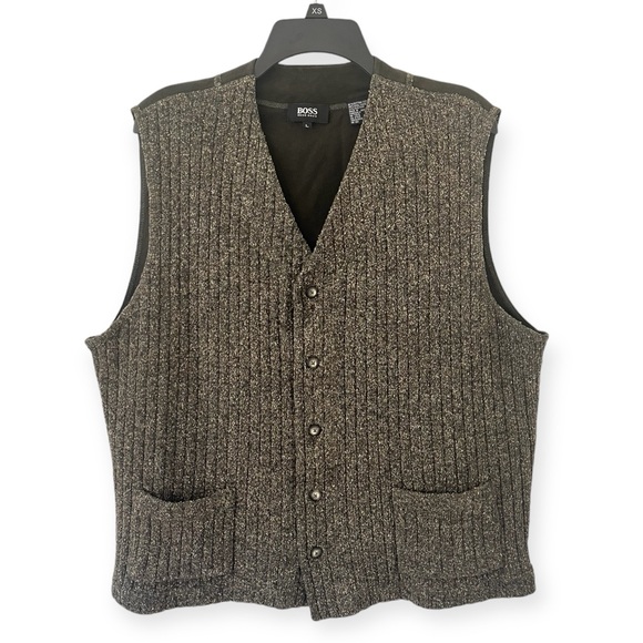 Hugo Boss Other - Hugo Boss Men Wool Silk Cotton Blend Ribbed  Knit Vest Front Pockets Sz Lg (F1-6